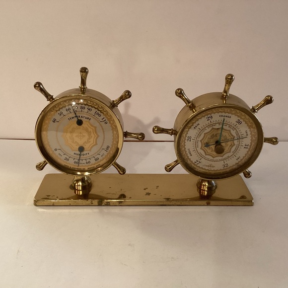 Solid Brass Thermometer / Barometer by Swift & Anderson, Boston Mass. - Picture 1 of 11